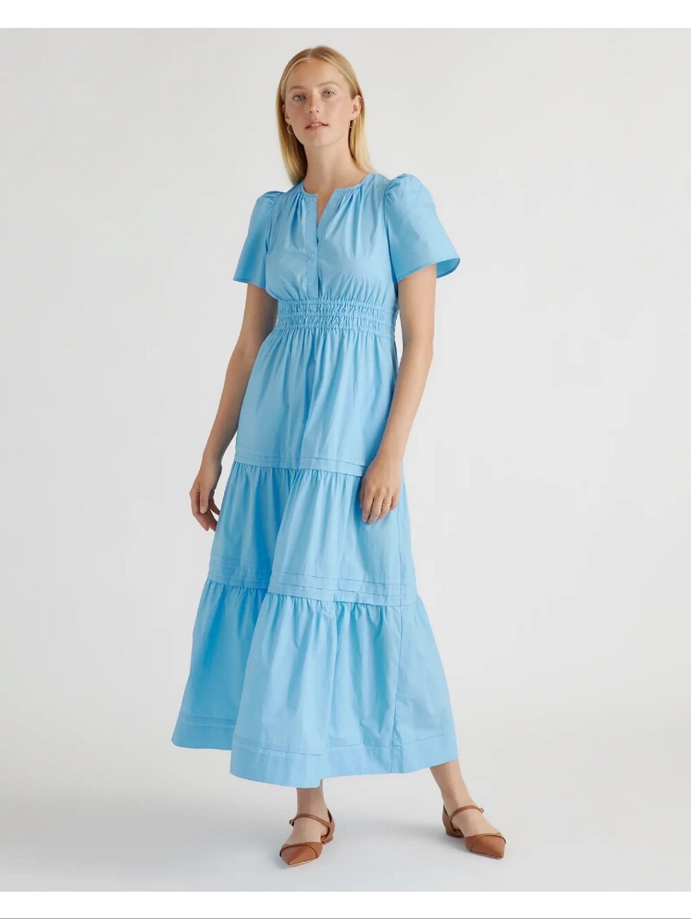 🆕️ Quince 100% Organic Cotton Poplin Tiered Maxi Dress  Small | Boho Coastal